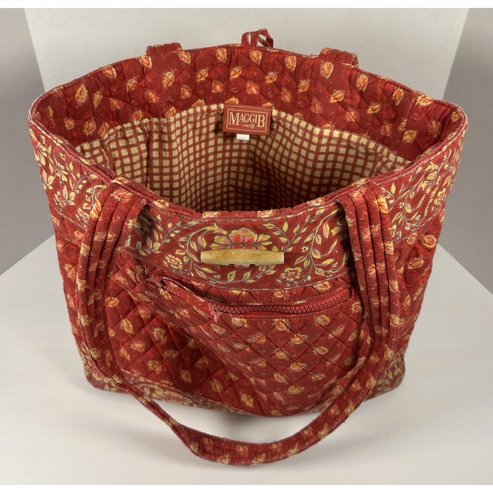 MaggiB Medium Quilted Tote Bag Red & Yellow 15" Book Bag